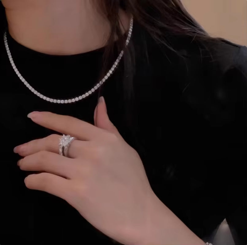 New S925 Sterling Silver Hip Hop Full CZ Choker Chain Necklace for Women Luxury Cubic AAA Zircon Short Accessories Fine Jewelry