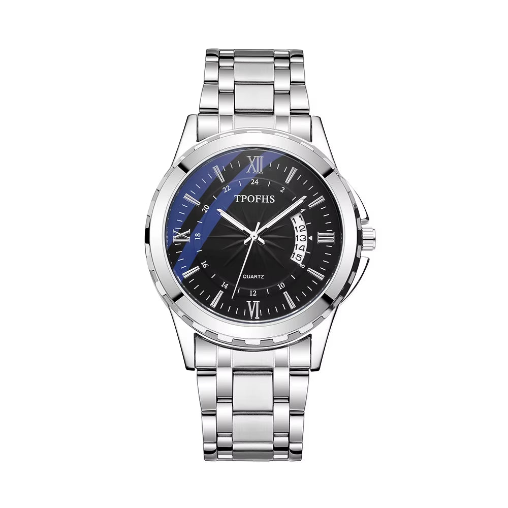 Men'S Watch Leisure and Fashion Blue Light Window Calendar Quartz Watch Stainless Steel Male Clock UTHAI CQ266