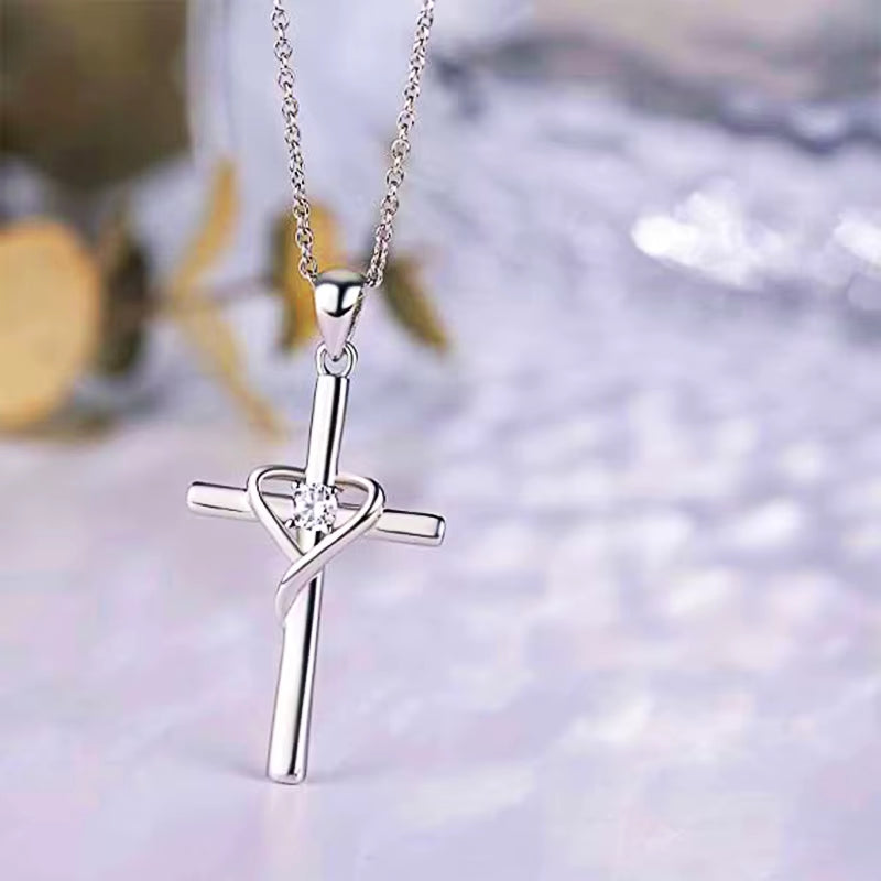 Delicate Trendy Cross Necklace Female Fashion Jewelry with Brilliant Zirconia Silver Color Pendant Accessories for Women