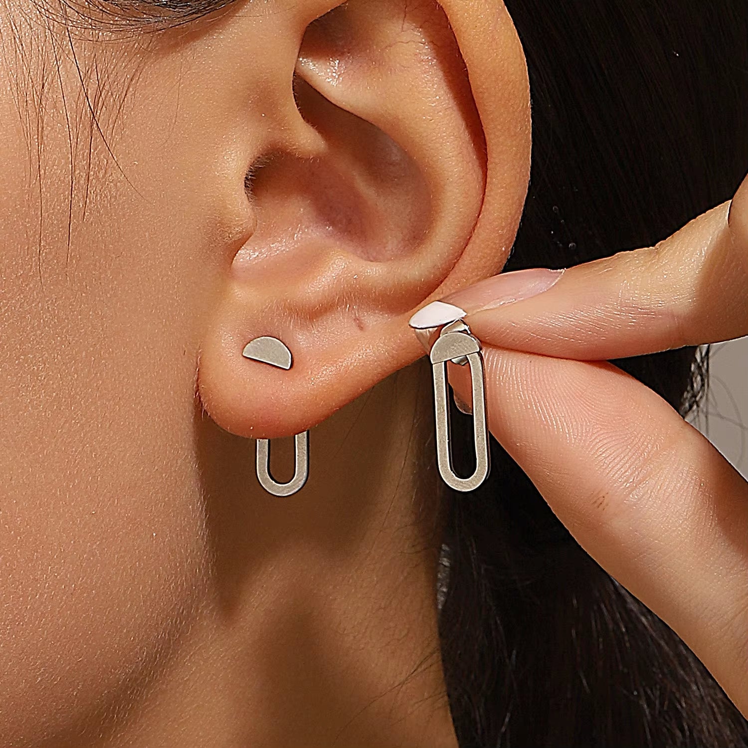 Retro Minimalist Geometric Square Detachable Triangles Stainless Steel Stud Earrings for Women Fashion Jewelry Accessories Party