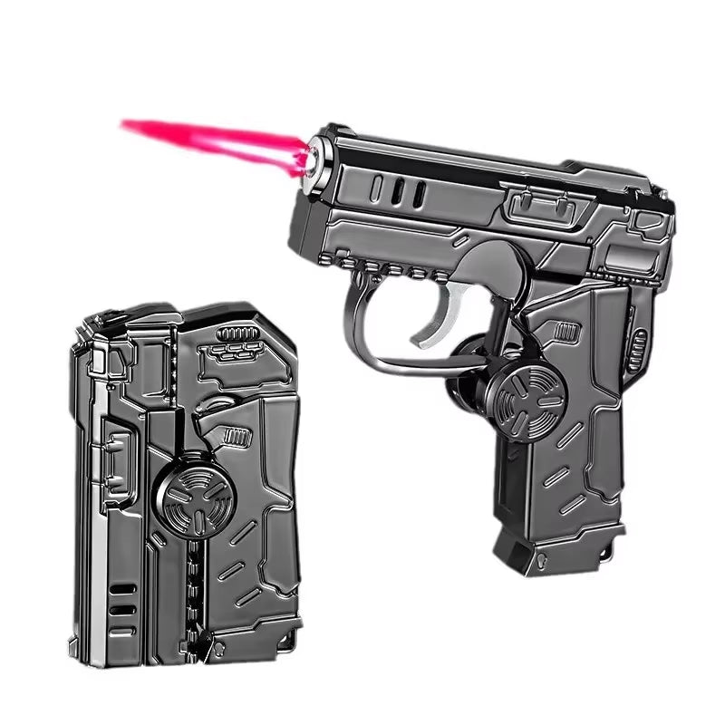 2025 Multi Functional Folding Dual Form Decompression Gyro Gun Shaped Lighter with Creative Deformation and Windproof Red Flame