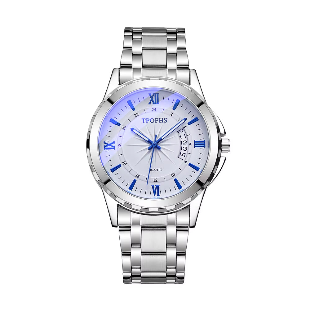 Men'S Watch Leisure and Fashion Blue Light Window Calendar Quartz Watch Stainless Steel Male Clock UTHAI CQ266