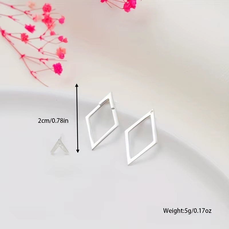 Retro Minimalist Geometric Square Detachable Triangles Stainless Steel Stud Earrings for Women Fashion Jewelry Accessories Party