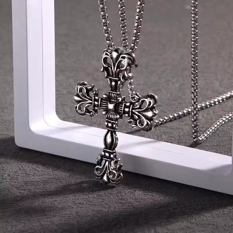 European and American Fashion Personality Retro Gothic Cross Necklace for Men and Women Street Hip-Hop Trendsetters Versatile Pe