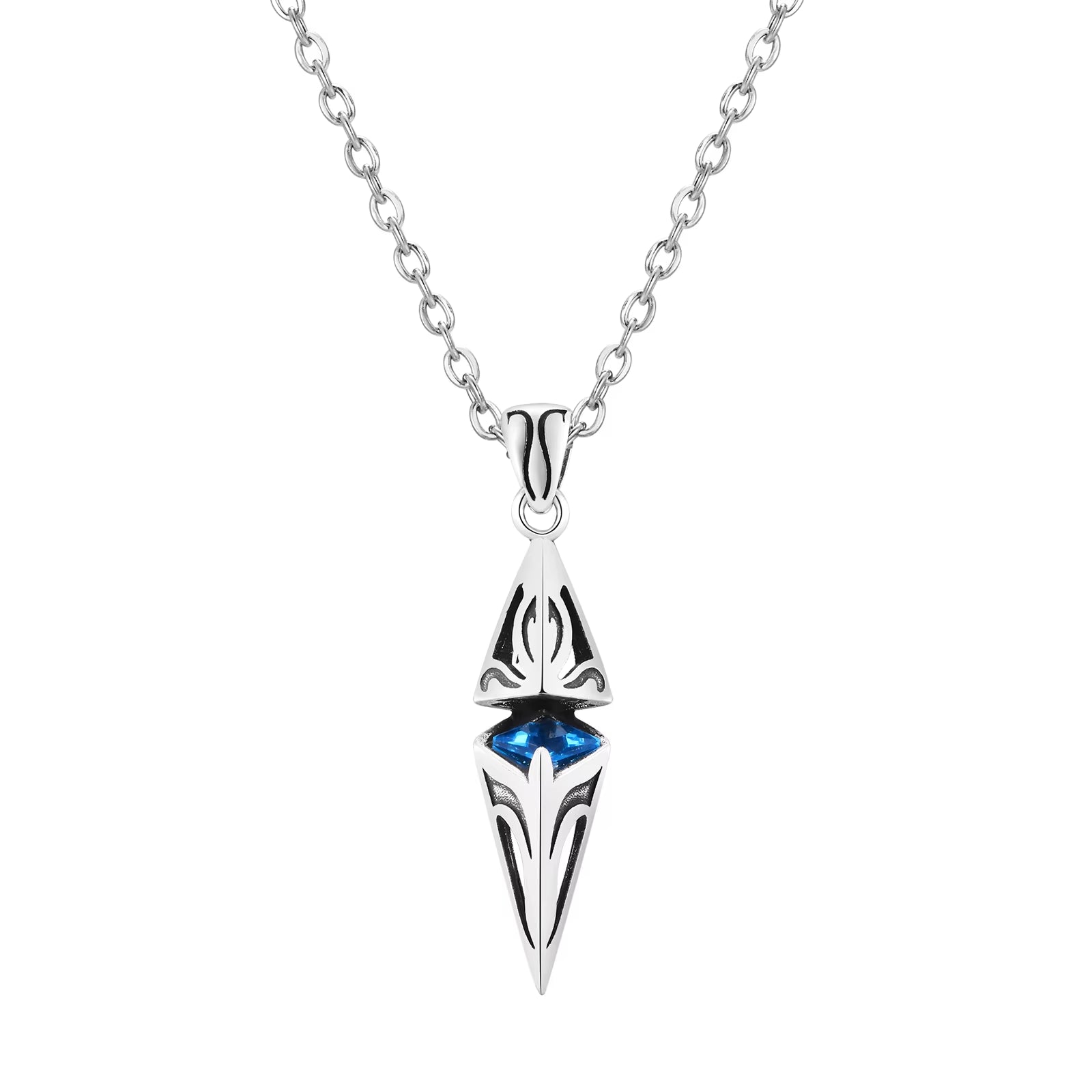 Stylish Blue Stone Necklaces for Men, Stainless Steel Cube Geometric Pendant Collar Jewelry, Birthday Party Gifts for Him