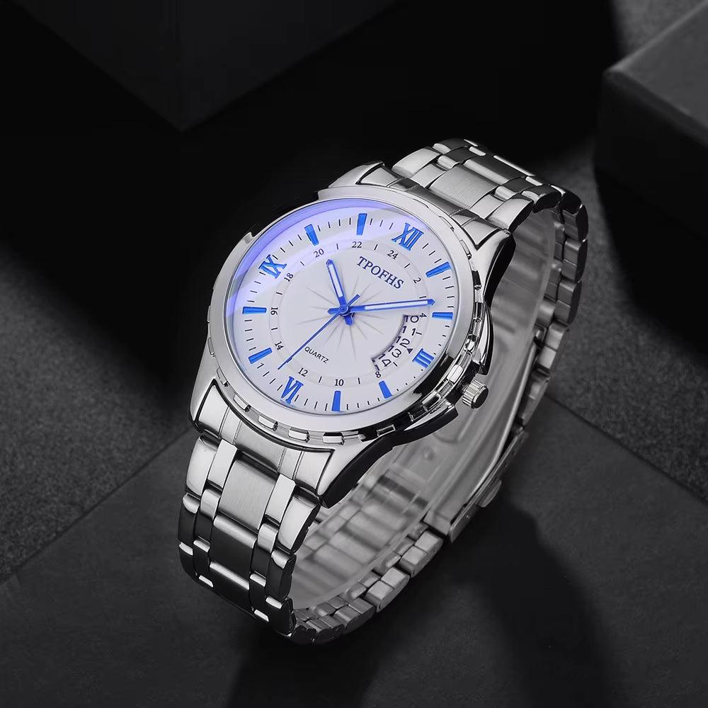 Men'S Watch Leisure and Fashion Blue Light Window Calendar Quartz Watch Stainless Steel Male Clock UTHAI CQ266