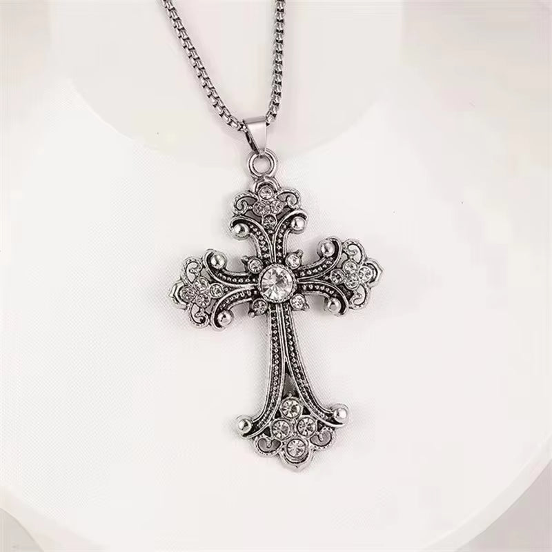 European and American Fashion Personality Retro Gothic Cross Necklace for Men and Women Street Hip-Hop Trendsetters Versatile Pe
