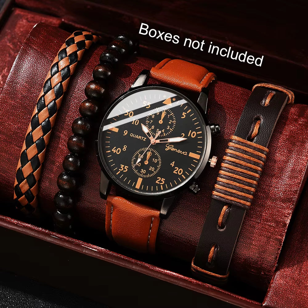 New Hip Hop Mens Fashion Watches Luxury Male Clock Wristwatch Sport Menswrist Watch Bracelet Set Relogio Masculino