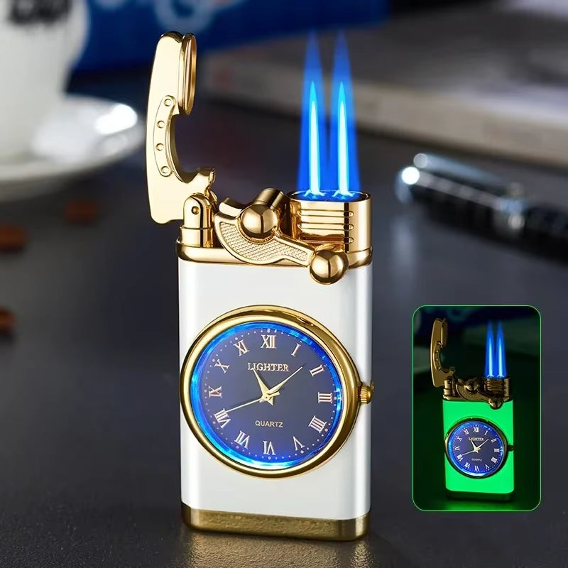 Windproof Gas Lighter Wrist Watch Cigar Lighter Outdoors Jet Double Tube Lighters Gadgets for Men Cigarette Accessories Fires