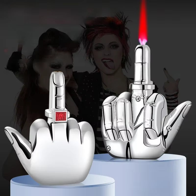 Hilarious Middle Finger Torch Lighter with "F*ck You" Voice - Windproof Jet Flame, Refillable Butane Smoking Accessory