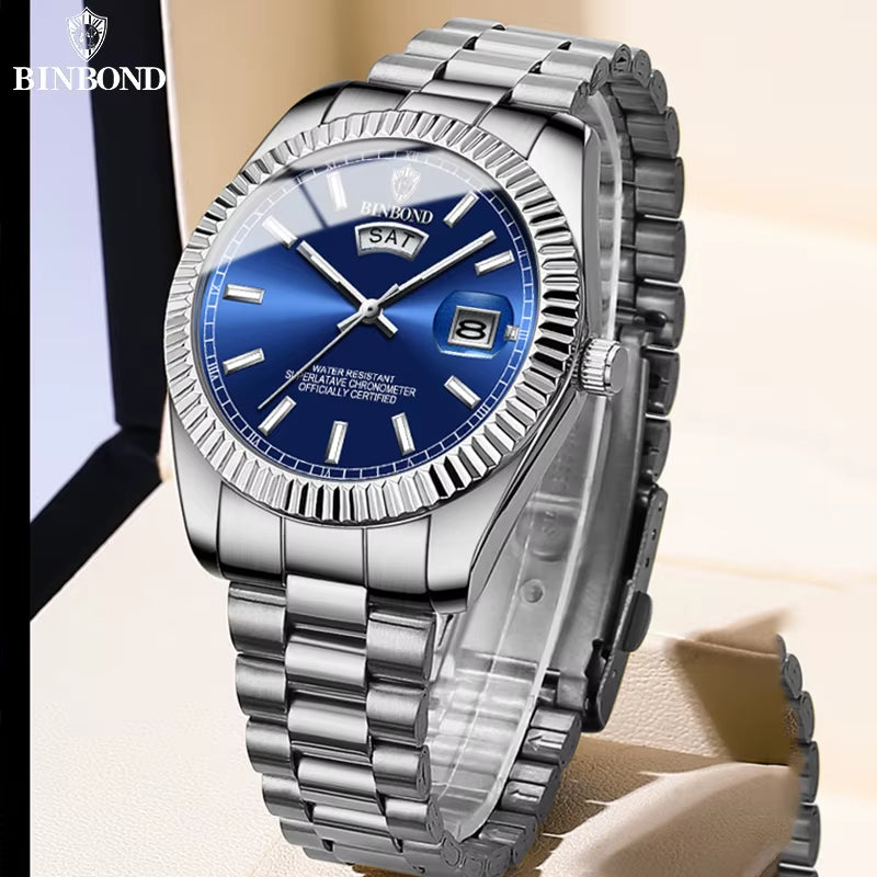 Mens Fashion Business Sports Quartz Watch 30M Waterproof Luminous Classic Calendar Creative Clock Mens Wristwatch B7012