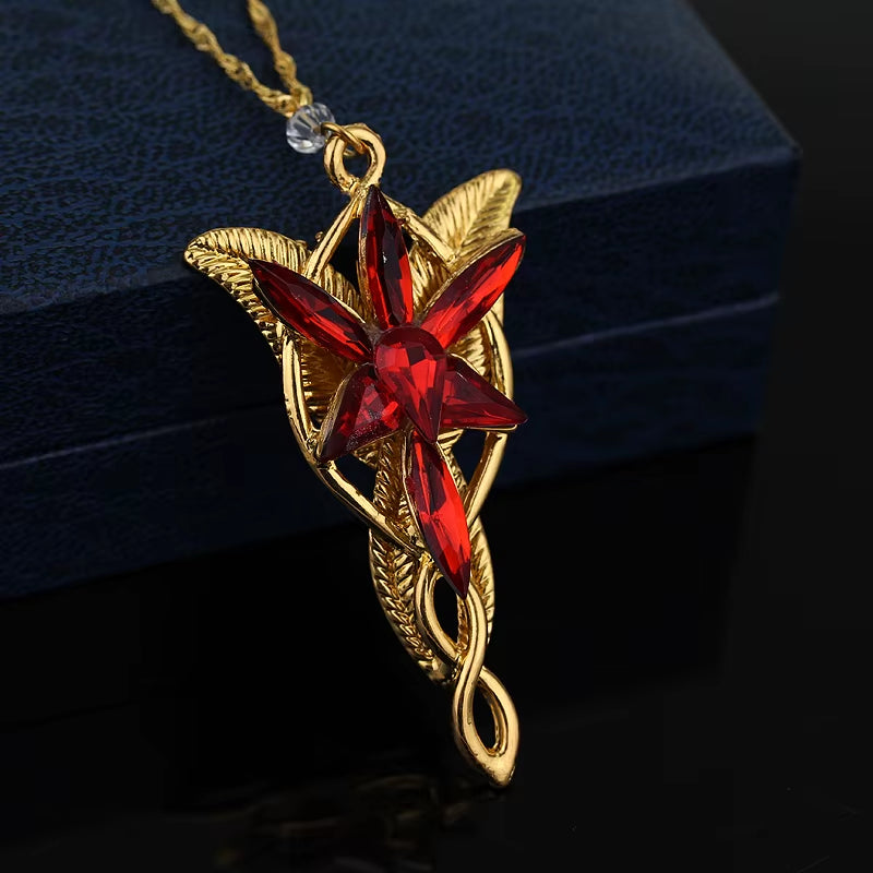 Lord Rings Arwen Evenstar Necklace the Elves Princess Fashion Crystal Cubic Zirconia Stone Pendant for Women Wedding Gifts