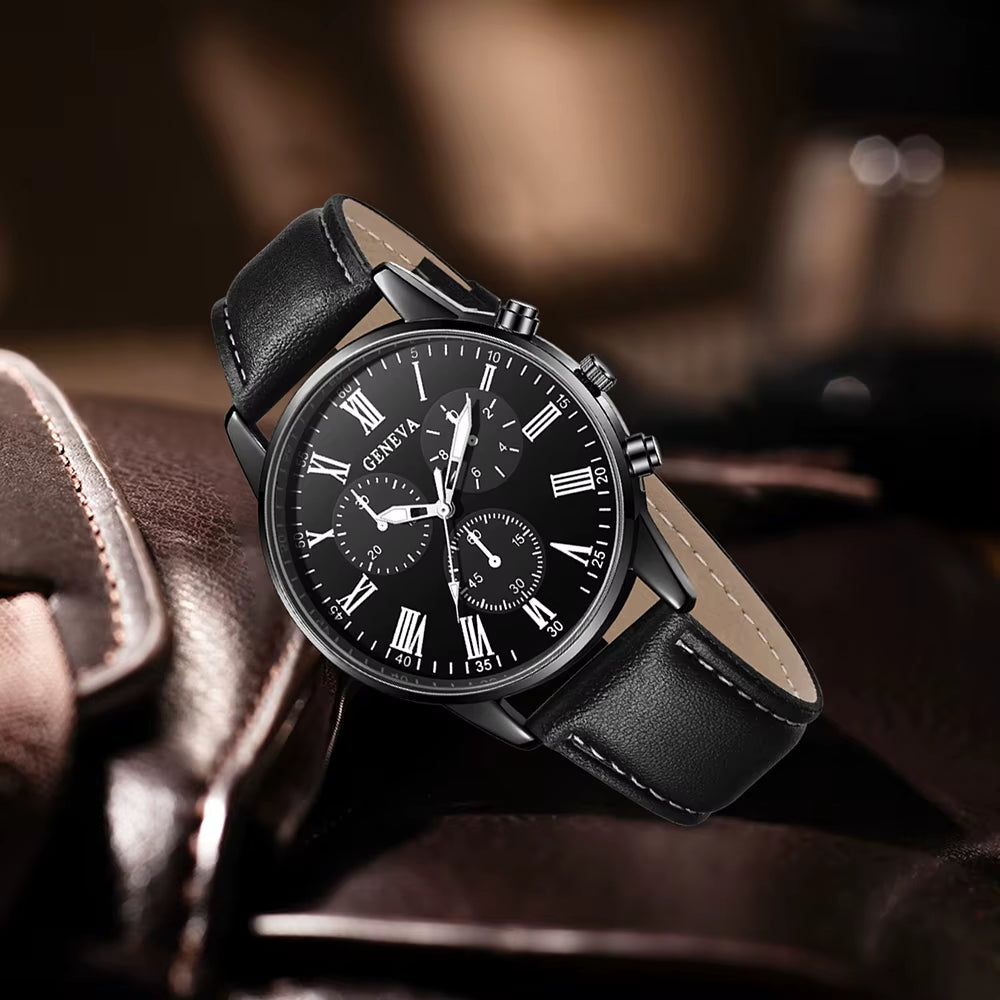 2PCS Men'S Quartz Watch Set Fashion Trend Digital Scale Dial Quartz Watch Bracelet Jewelry Set Suitable for Festival Gifts