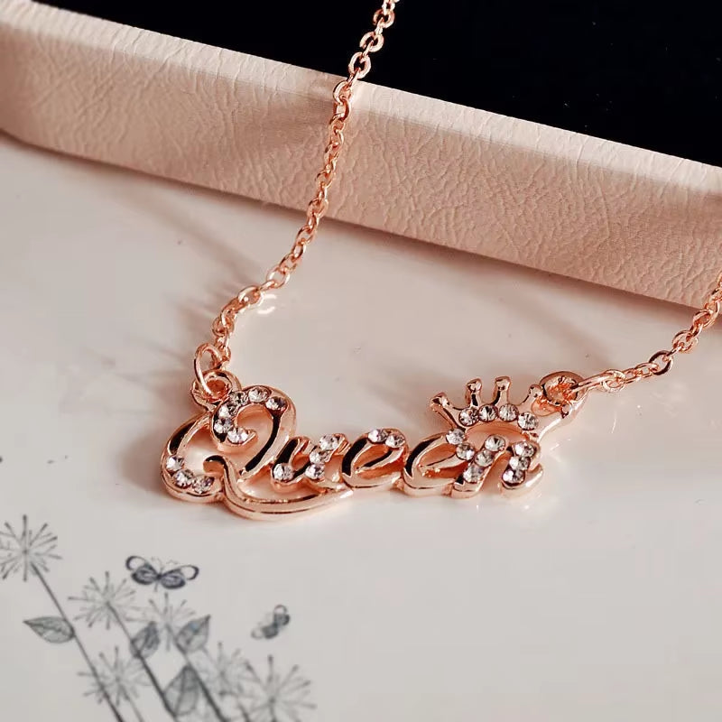 New Fashion Luxury Gold-Color Queen Crown Chain Necklace Zircon Crystal Women Jewelry Birthday Present Gifts