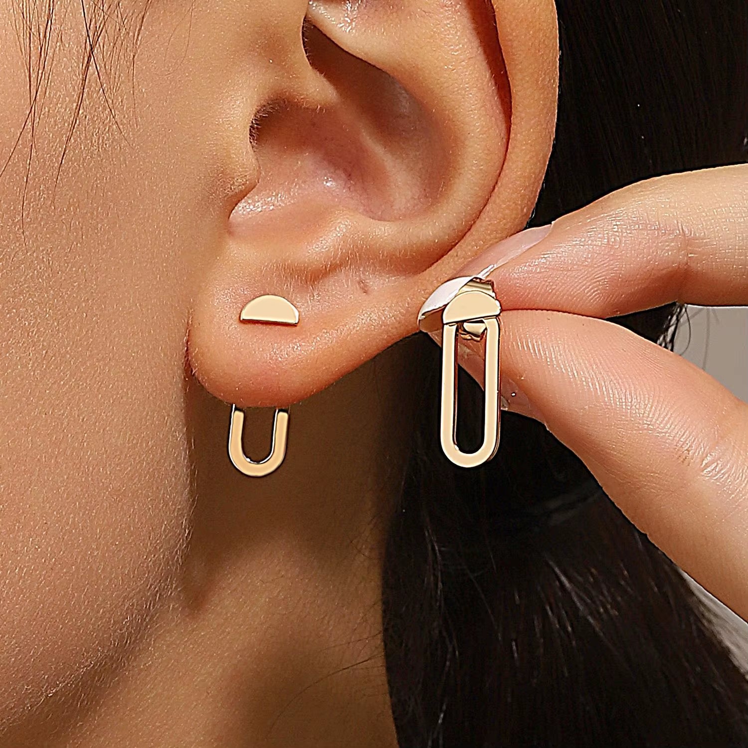 Retro Minimalist Geometric Square Detachable Triangles Stainless Steel Stud Earrings for Women Fashion Jewelry Accessories Party