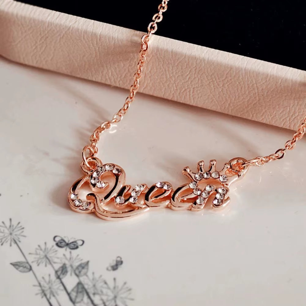 New Fashion Luxury Gold-Color Queen Crown Chain Necklace Zircon Crystal Women Jewelry Birthday Present Gifts