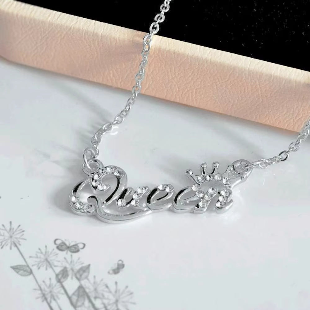 New Fashion Luxury Gold-Color Queen Crown Chain Necklace Zircon Crystal Women Jewelry Birthday Present Gifts