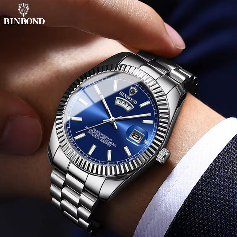 Mens Fashion Business Sports Quartz Watch 30M Waterproof Luminous Classic Calendar Creative Clock Mens Wristwatch B7012