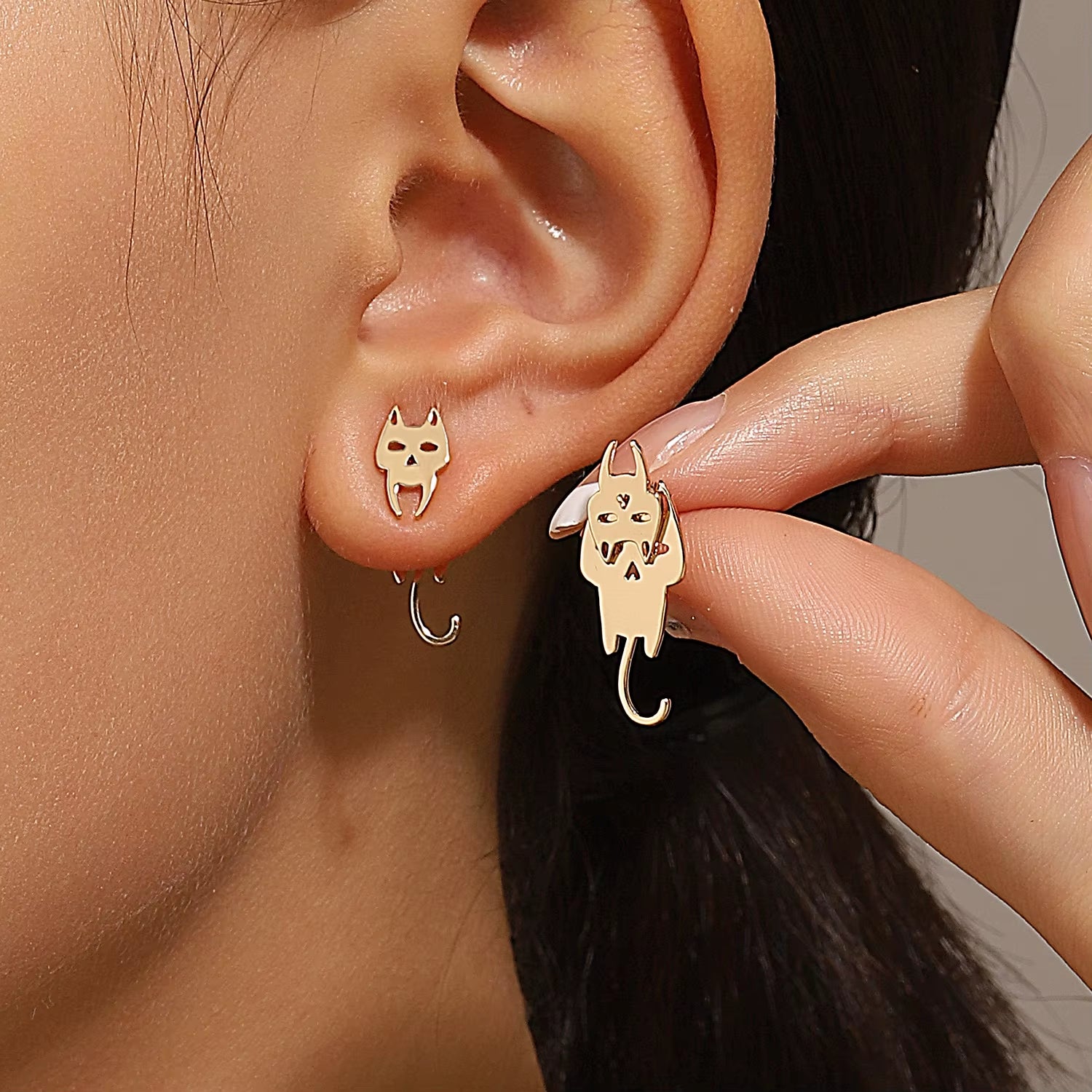 Retro Minimalist Geometric Square Detachable Triangles Stainless Steel Stud Earrings for Women Fashion Jewelry Accessories Party