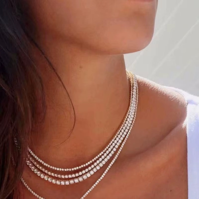 New S925 Sterling Silver Hip Hop Full CZ Choker Chain Necklace for Women Luxury Cubic AAA Zircon Short Accessories Fine Jewelry