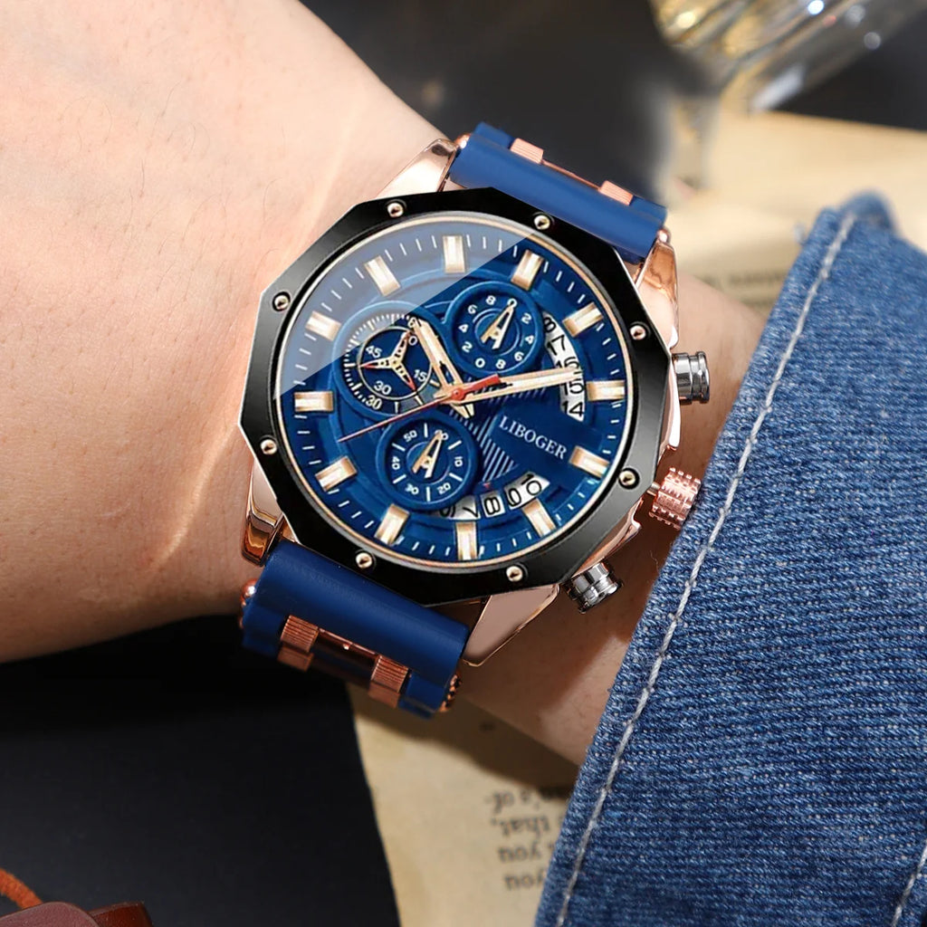 Fashion Men Watch Silica Gel Strap Mens Quartz Watches Date Function Business Casual Watch for Men Gift