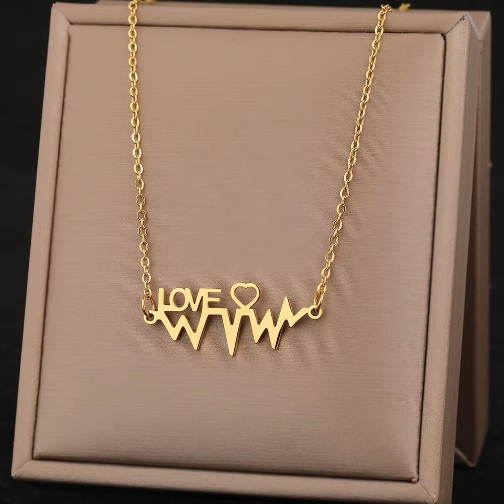 Stainless Steel Necklaces Elegant Exquisite Heart Infinity Symbol Heartbeat Pendants Chain Trend Fine Necklace for Women Jewelry